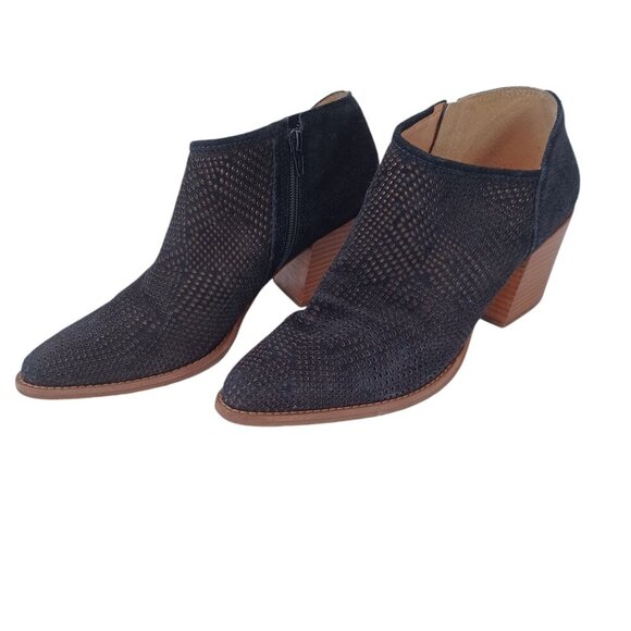 Lucky Brand Bootie Black Zeshia Perforated Suede Leather Boots Womens 9M - Picture 16 of 16